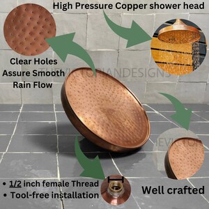 Unlacquered copper shower head , outdoor shower , copper shower head , outdoor copper shower head , showerhead , copper rain shower head image 2