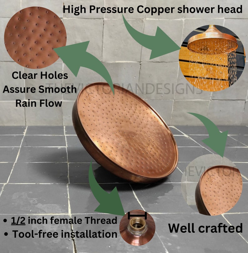 Unlacquered copper shower head , outdoor shower , copper shower head , outdoor copper shower head , showerhead , copper rain shower head image 2