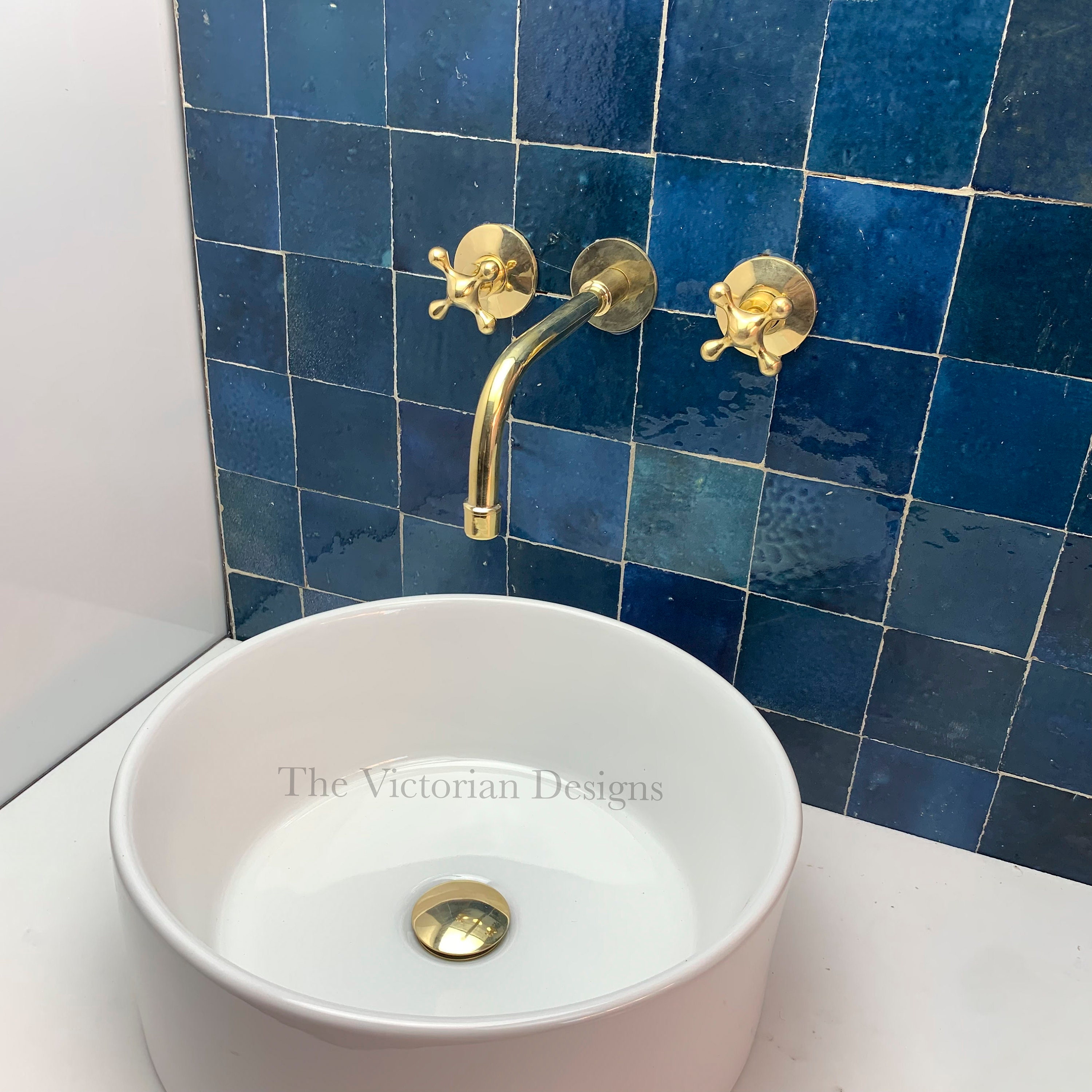 Grifo de lavabo de baño en cascada de vidrio de latón macizo con una manija  de un solo agujero lavabo lavabo grifo de baño, corto, azul+cromo