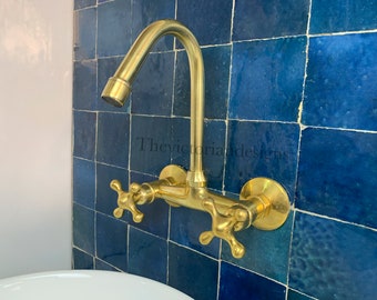 Unlacquered Solid brass bathroom Faucet , vanity faucet , brass vanity faucet , wall mount faucet ,brass wall mount faucet