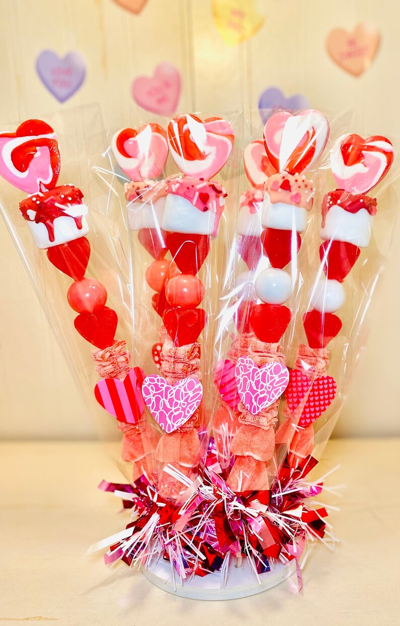 16 Heart Lollipop Candy Kabobs Valentines Day Treats Candy Etsy
