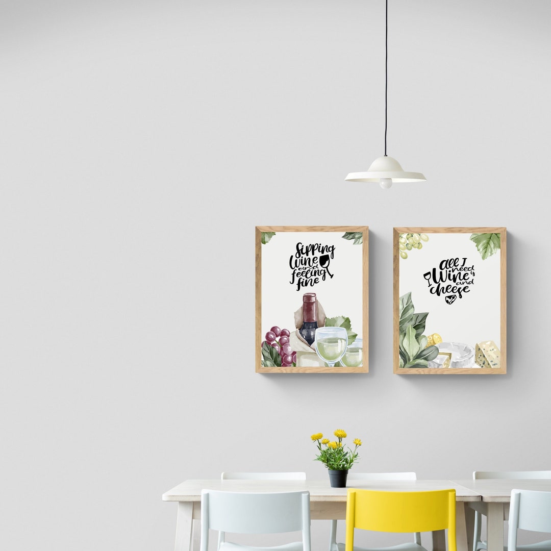 Wine and Cheese Wall Art Set of 2 Instant Download Etsy