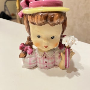 Vintage Umbrella Girl Norcrest Head Vase Super Rare Figure
