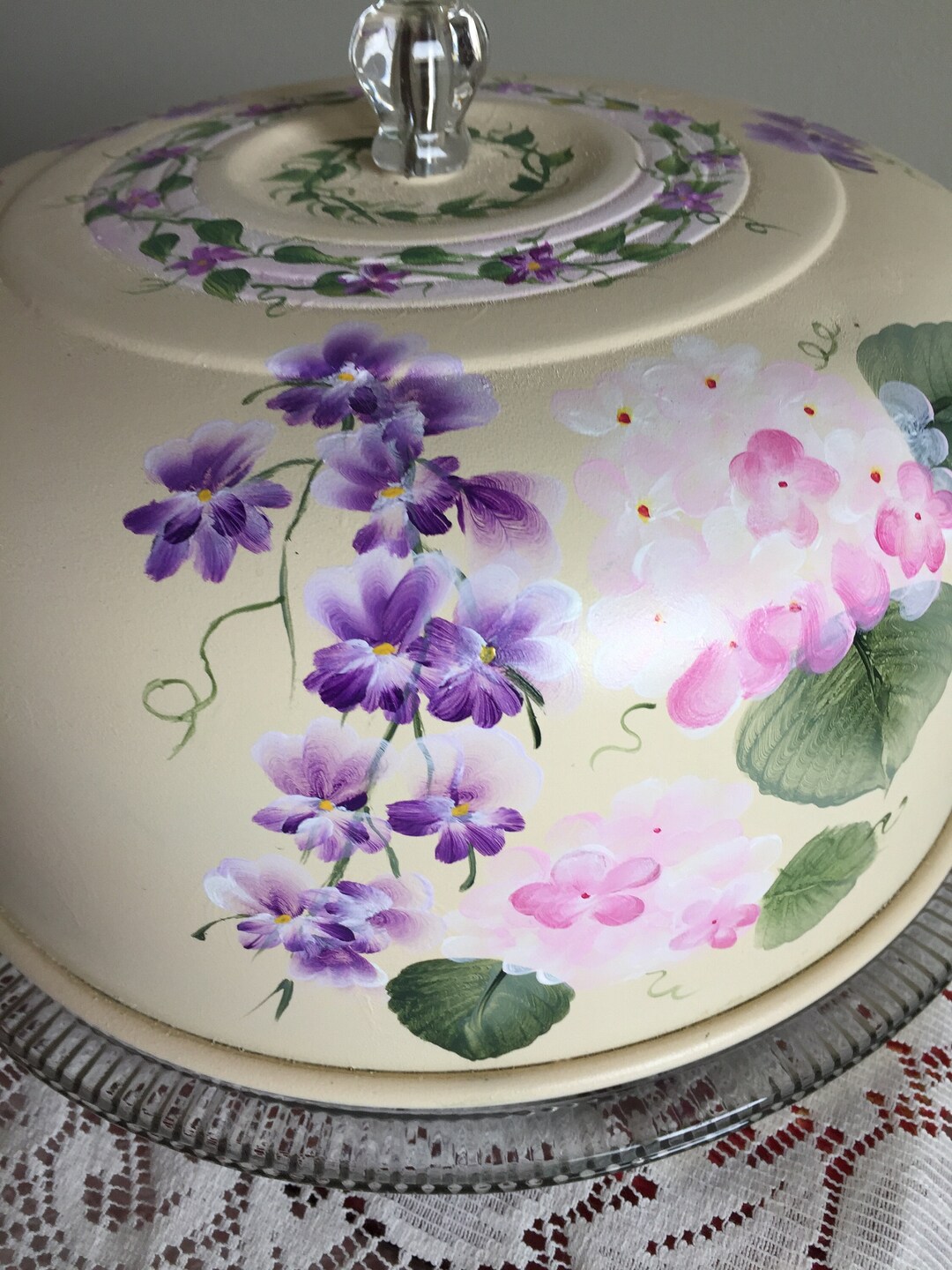 Large Vintage Metal Cake Cover Lid With Glass Cake Plate. Etsy