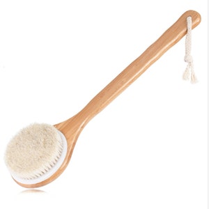 BODY BRUSH LONG Handle Soft Bath Shower Brush Natural Bristles Exfoliating