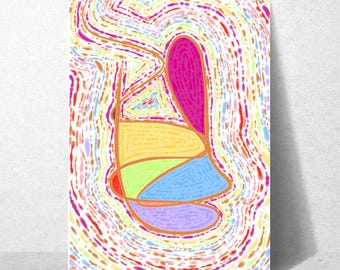 Lámina de arte abstracto Zentangle, arte mural colorido dibujado a mano (descarga PNG tamaño A4)