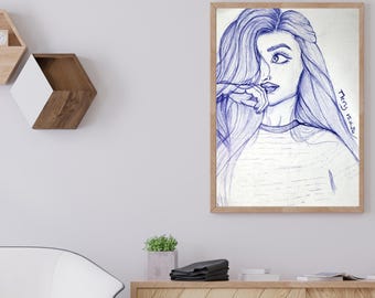 Retrato artístico único dibujado a mano: Impresión fotográfica personalizada (descarga digital)