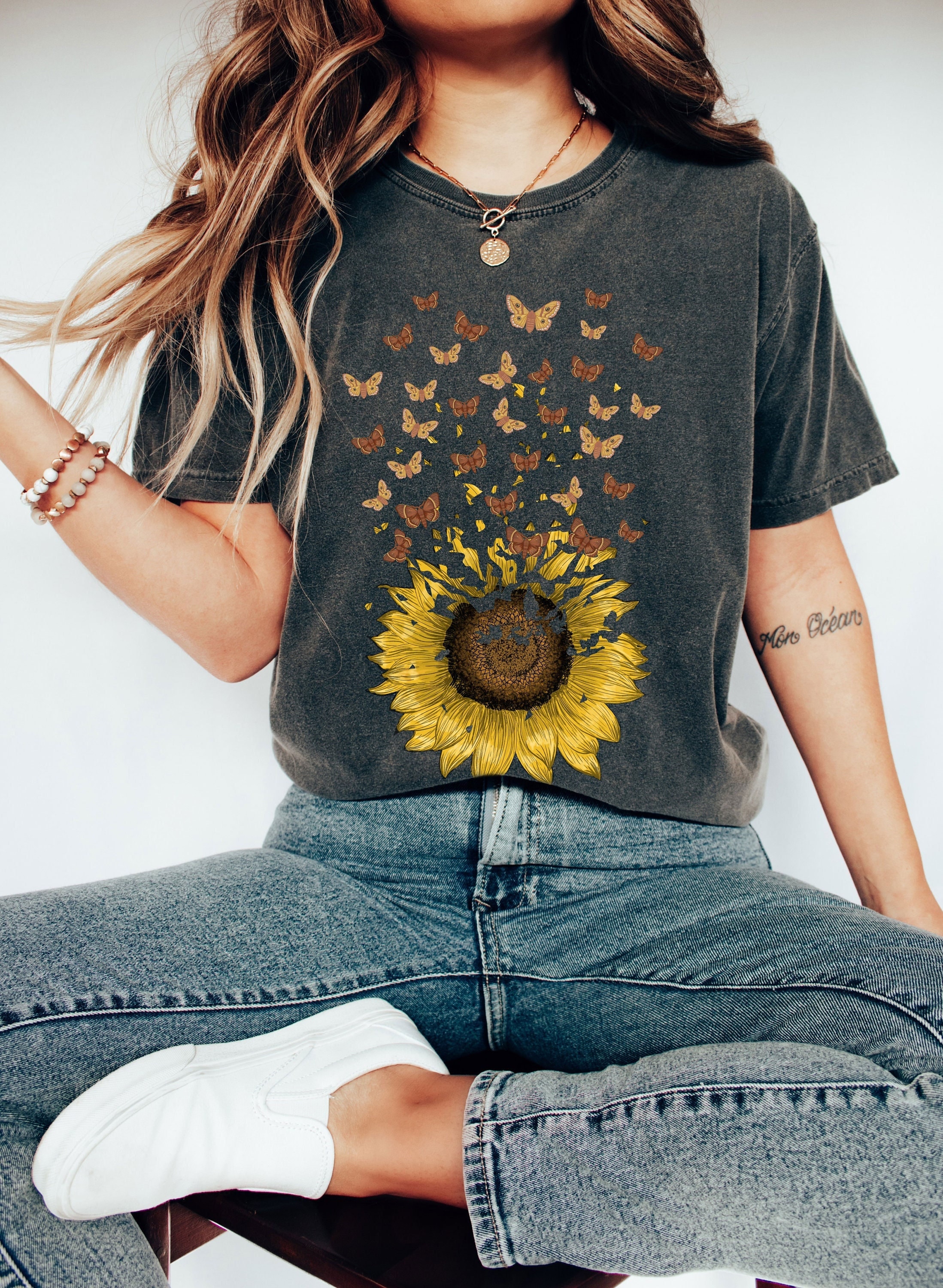 Discover Comfort Colors Shirt, Adorable Butterfly Sunflower T-shirt