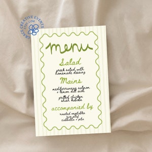 Menu de casamento personalizado desenhado à mão - modelo digital | Menu desenhado à mão | Menu Estético para Impressão | Evento de casamento