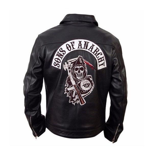 Sons Of Anarchy Черная Мужская Куртка Из Натуральной Кожи | Мужская мотоциклетная байкерская кожаная куртка SOA TV Series