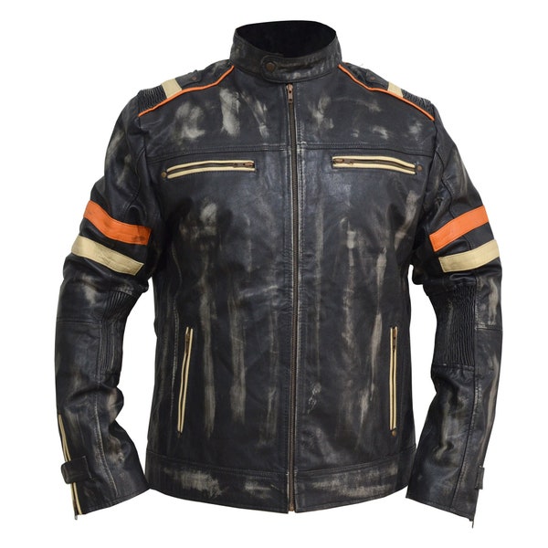 Men's Retro 3 Cafe Racer Biker Vintage Motorcycle Distressed Real Leather Jacket Handmade, Cafe Racer Biker Leather Jacket