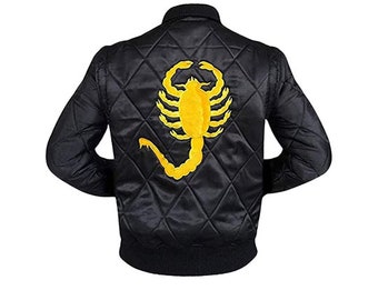 Ryan Gosling Drive Scorpion Black Satin Lightweight Casual Bomber Varsity Sports Biker Drive Jacket