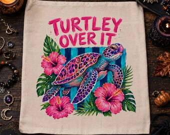 Turtley Over It Zeeschildpad Clipart, Tropische Hibiscus Luipaardprint PNG (Digitale Download)