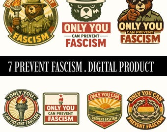 Only You Can Prevent Fascism Bear PNG, Retro Protest Art (Digital Download
