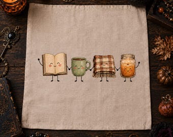 Gezellige leesclipart, boek, koffie, deken, kaars PNG (digitale download)