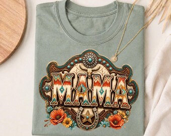 Badge Western Mama penseelstreek, png, retro rodeo bloemdessin (digitale download)