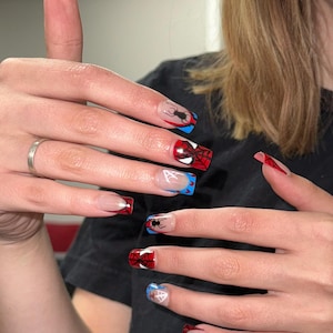 Spiderman Themed Handmade Press On Nails, Square Shape