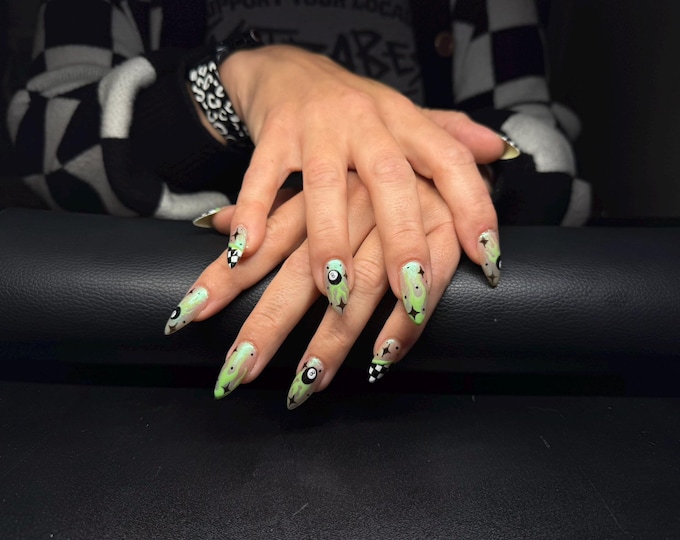 8 Ball Checker, Handmade Press-on Nails