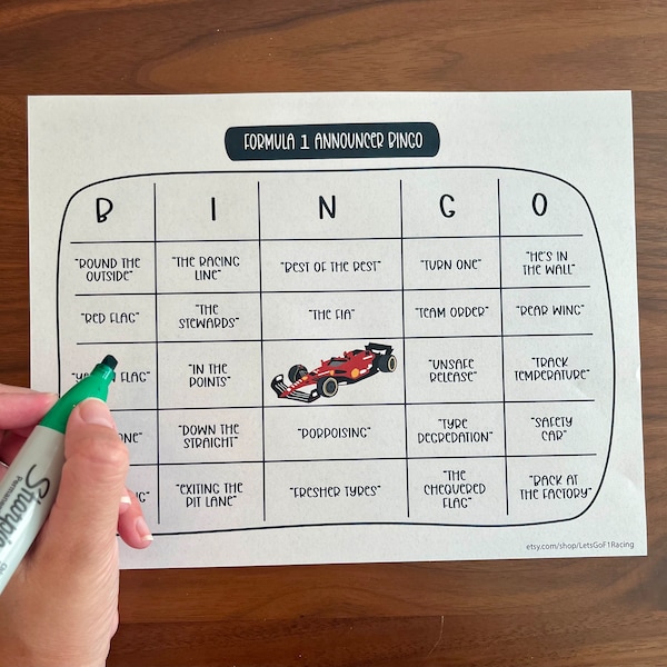 Formula 1 Announcer Bingo Party Game - Digital Download - F1 - Formula One - Watch Party - Fun - Funny