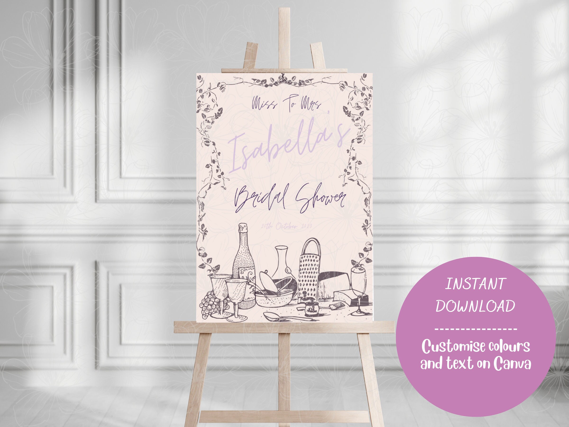 Italian Style | Toscana Purple Script Welcome Sign for Hens | Bridal ...