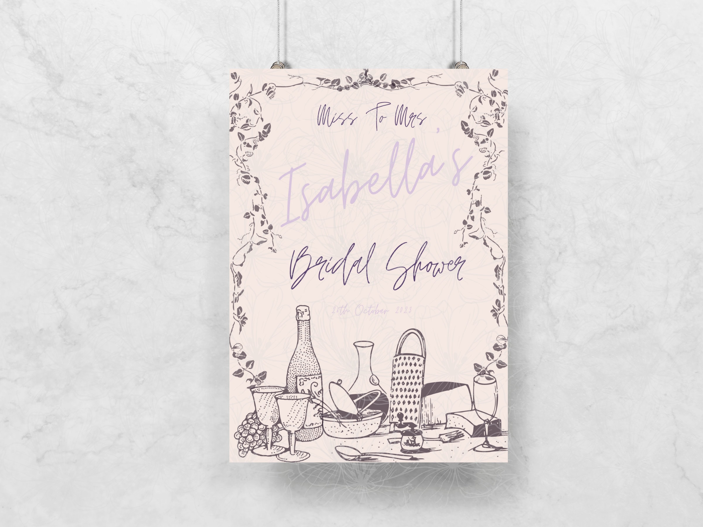Italian Style | Toscana Purple Script Welcome Sign for Hens | Bridal ...