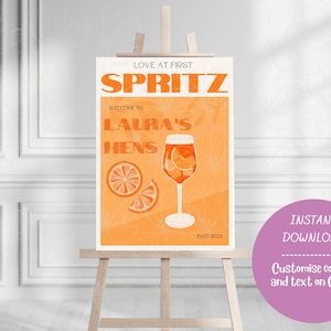 Love at First Spritz Welcome Poster | Spritz Welcome Sign Hens Bachelorette