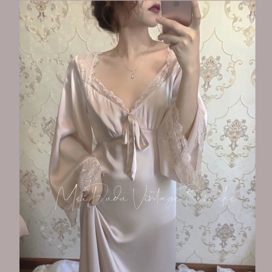 French Vintage Lace Nightgown Bridgerton Cottagecore Dress - Etsy
