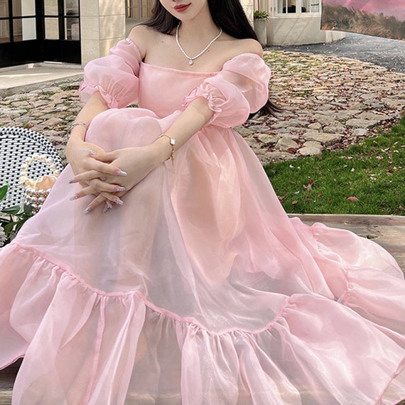French Vintage Princess Dress Pink Fairy Dress Gauzy Puff - Etsy