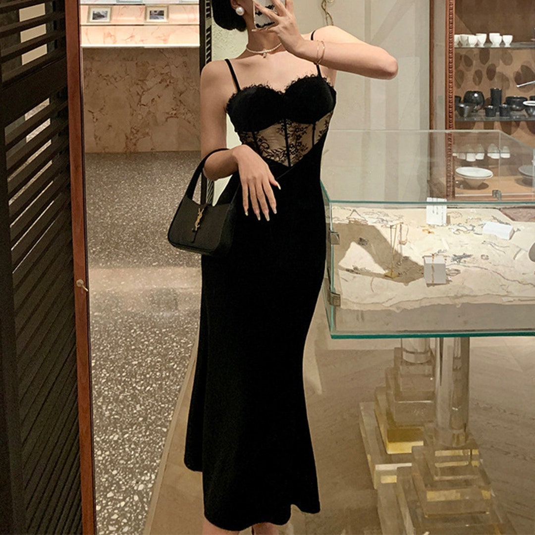 French Black Lace Cottagecore Dress Sexy Slip Dress Fairy - Etsy