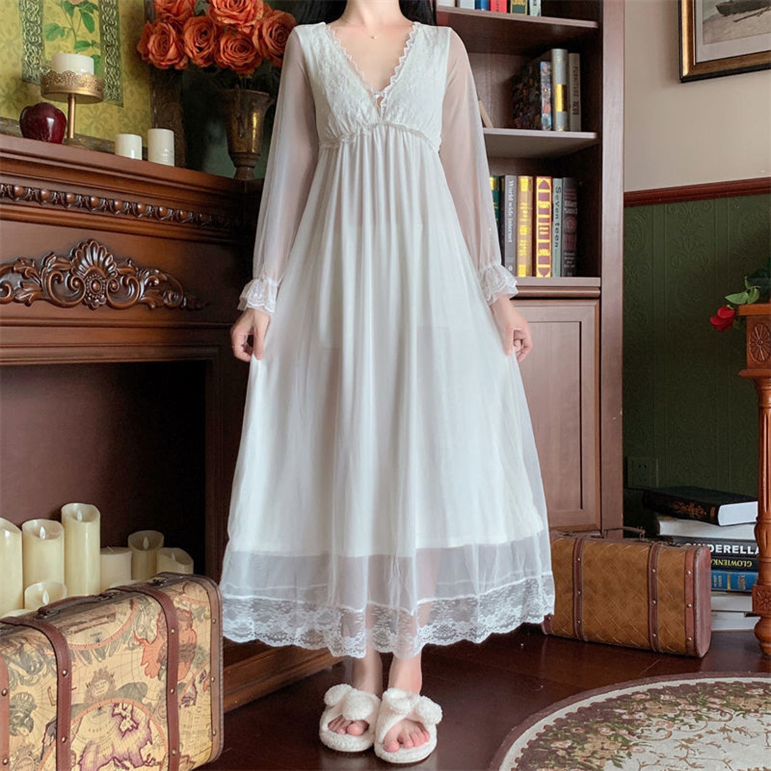 Vintage Lace Nightgown Bridgerton Cottagecore Dress Gentle Etsy