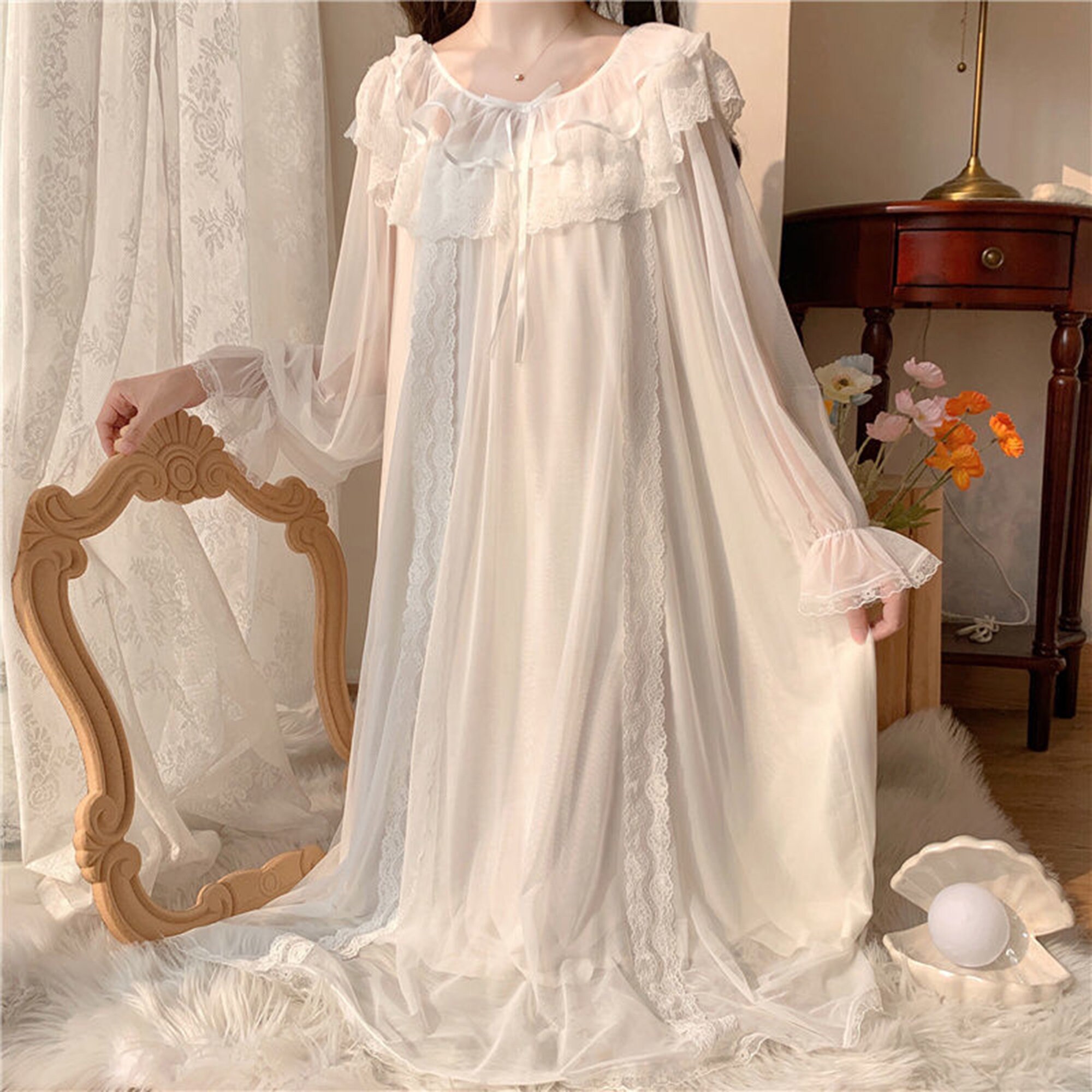 French Lace Fairy Nightgown Bridgerton Cottagecore Dress Etsy