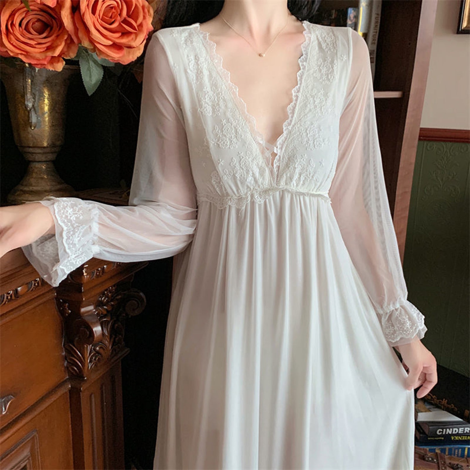 Vintage Lace Nightgown Bridgerton Cottagecore Dress Gentle Etsy