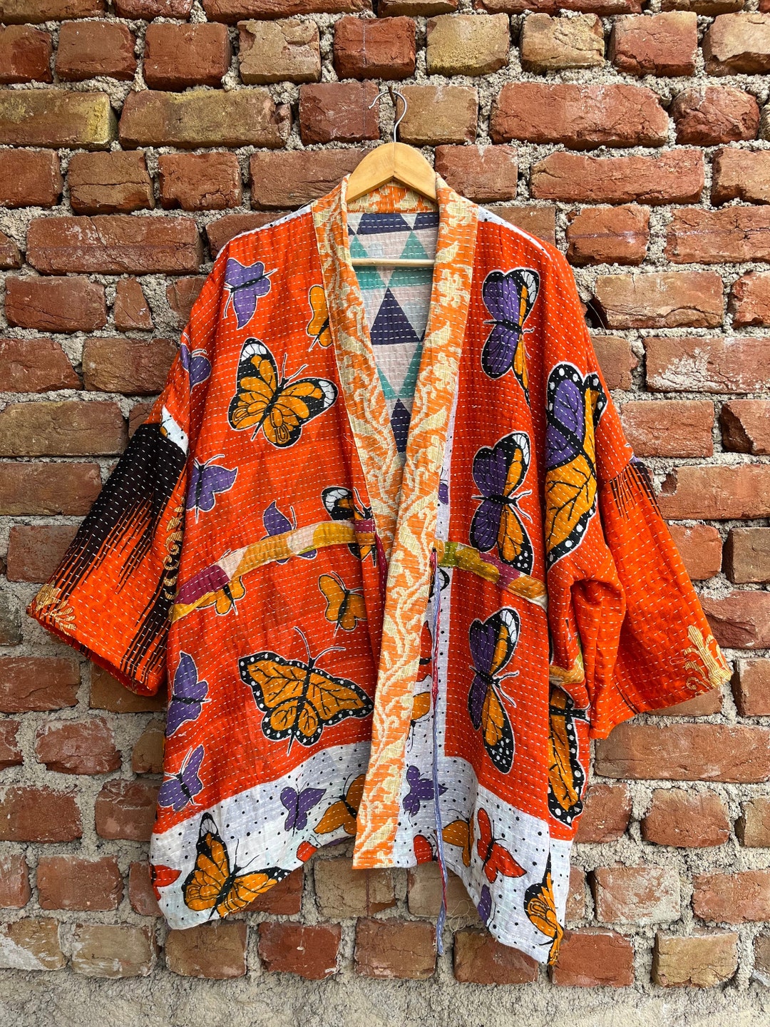Kantha Kimono, Handmade Shrug, Vintage Kimono, Indian Kimono Cardigan