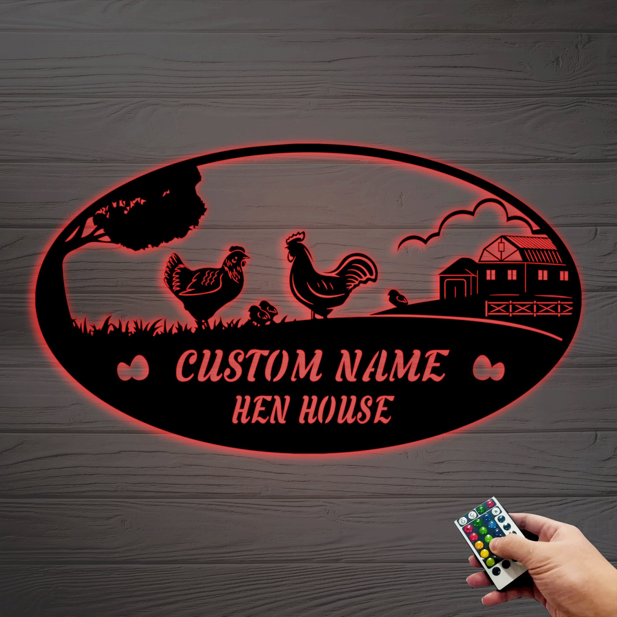 Custom Chicken Coop Sign With LED Light, Chicken Coop Sign, Modern