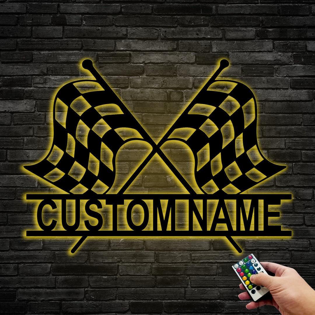 Led Racing Flag Custom Start Finish Racing Flag Metal Wall Art LED Light,personalized ...