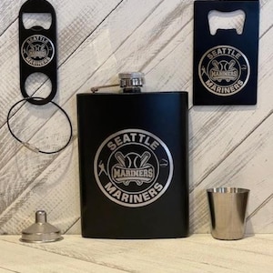 Personalized Custom Engraved SEATTLE MARINERS Personalized 5 Piece Flask Set - L2E/COL