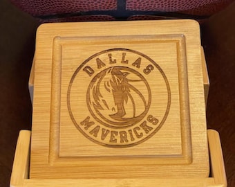 Engraved Dallas Mavericks Bamboo Coaster Set, NBA Gift