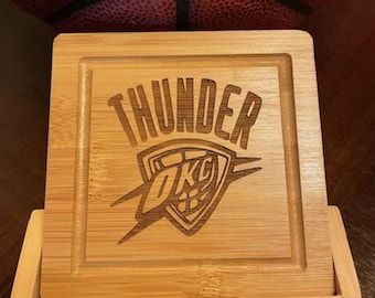 Engraved Bamboo Coaster Set, Oklahoma City Thunder, NBA