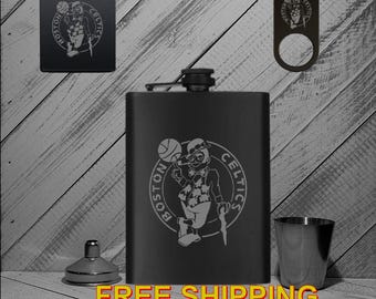 Personalized Boston Celtics Flask Set: Engraved Stainless Steel Fan Gift