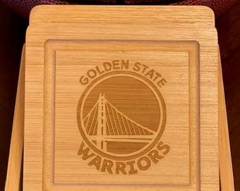 Engraved Bamboo Golden State Warriors Coaster Set, NBA Gift