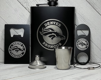 Denver Broncos Flask Set: Personalized Laser Engraved Gift