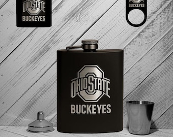 Ohio State Buckeyes Flask Set: Engraved Stainless Steel, 8oz