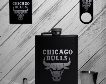 Personalized Chicago Bulls Flask Set: Engraved Stainless Steel Fan Gift