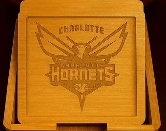 Engraved Charlotte Hornets Bamboo Coaster Set, NBA Gift