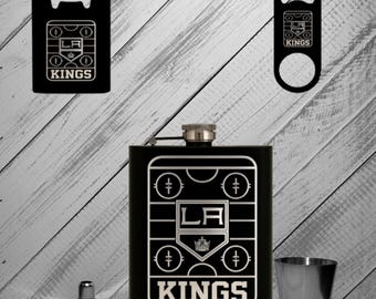 Los Angeles Kings Engraved Black Flask, Personalized Stainless Steel Gift Set