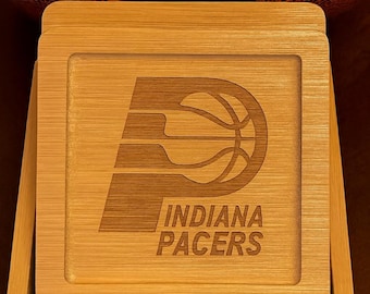 Engraved Indiana Pacers Bamboo Coaster Set, NBA Gift