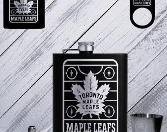 Personalized Toronto Maple Leafs Flask Set, Black Powder Coated Stainless Steel