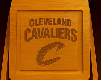 Engraved Cleveland Cavaliers Bamboo Coaster Set, NBA Fan Gift