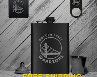 Personalized Golden State Warriors Flask Set: Engraved Stainless Steel Fan Gift