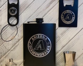 Arizona Diamondbacks, Personalized, gift, Custom Engraved to Perfection 5 Piece Flask Set - L2E/MIL-B